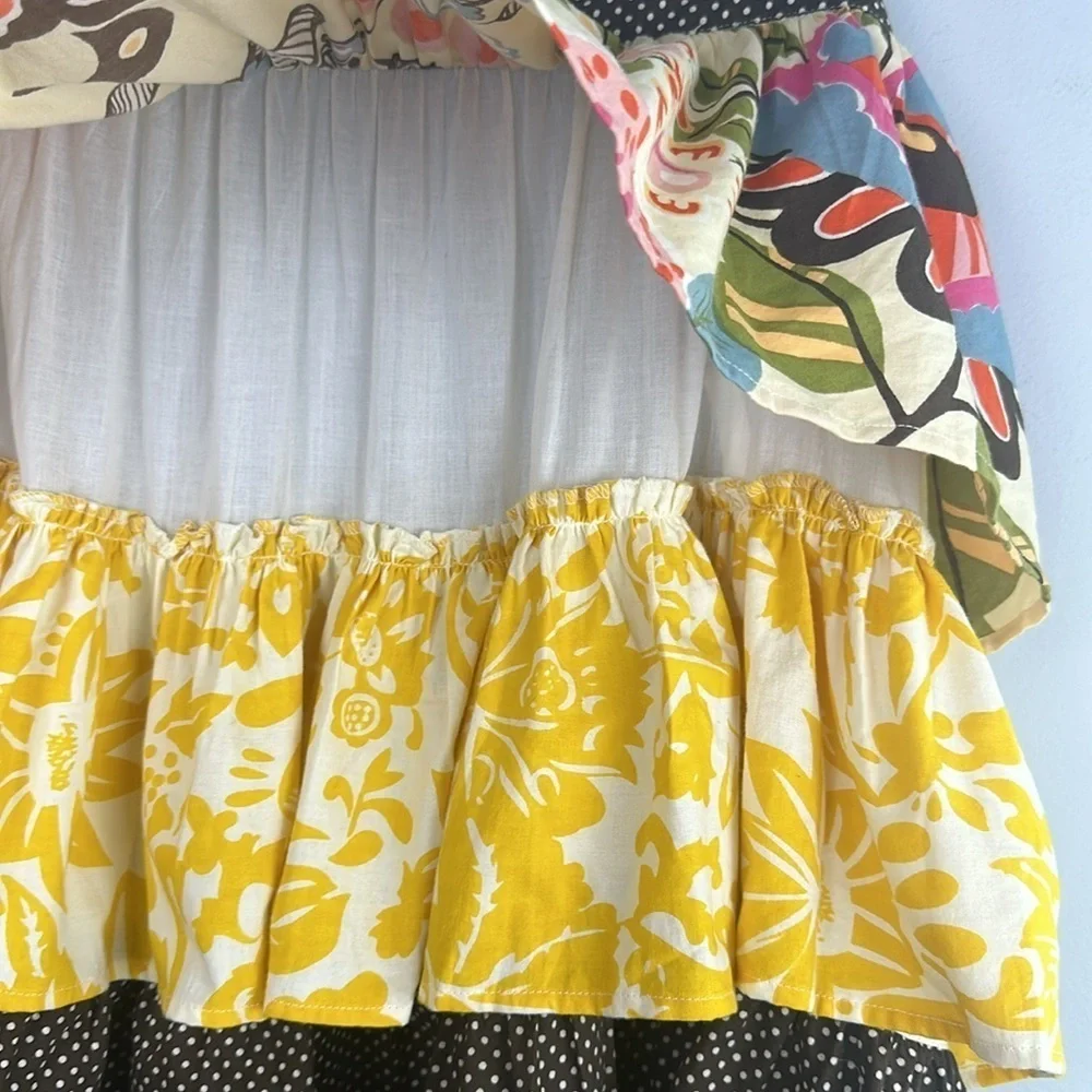 NWOT Vintage Pier 1 Bohemian Ruffle Tiered Apron Colorful Art to Wear OS Tie Bow